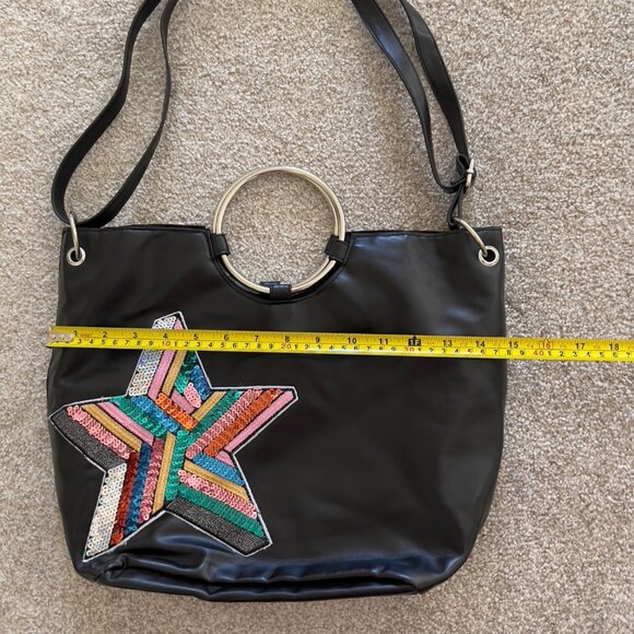 T-Shirt & Jeans For The Record Vegan Sequined Black Ring Tote bag Shoulder Strap - Picture 7 of 8